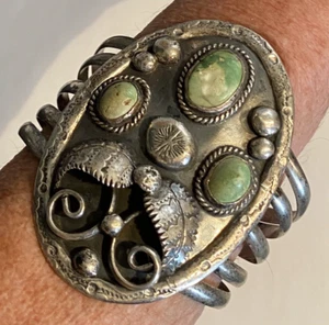 Navajo Signed Thunder Bolt Sterling Silver Green Turquoise Cuff Large Unisex 3" - Picture 1 of 12