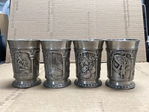 Set of 4 Tumasek Pewter 97% Embossed Collector Cups, Tankard,s Mythology Scenes - Picture 1 of 5