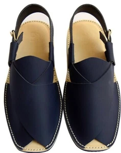 Hombre Hecho a Mano Peshawari Chappal Cuero de Vaca (C20 AZUL) Peso Ligero - Imagen 1 de 2