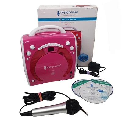 portable karaoke singing machine pink boxed 1 mic 3 cd's power adaptor sml283p - Image 1 of 4