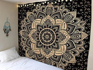 Indische Tapisserie Wand Hängende Mandala Throw Ombre Böhmische Gold Bettdecke - Bild 1 von 3