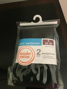 BRAND NEW GIRL'S SIZE 4-6 WONDER NATION 2 PACK SHEER BLACK PANTYHOSE - Picture 1 of 6