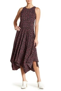 Robe midi HUGO BOSS noire imprimée fantaisie HUANNA mouchoir ourlet 6US IT42 10 40 - Photo 1/4