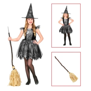 VESTITO CARNEVALE + ACCESSORI WITCH VESTITO CAPPELLO SCOPA HALLOWEEN 8/10 ANNI - Foto 1 di 9