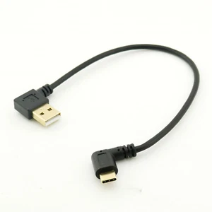 Gold USB 2.0 A Male Left angled to Type 3.1 C Right angle Sync charge Data Cable - Picture 1 of 5