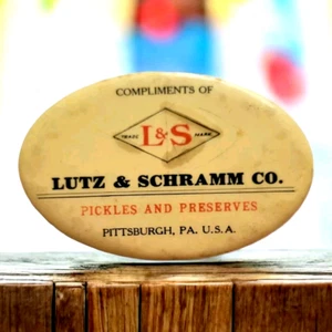 c1900 Celluloid Ad Pocket Mirror Pickles & Preserves L & S Pittsburgh Pa Antique - Picture 1 of 6