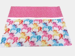 Pastel Rainbow Unicorn Cuffed Pillowcase Flannel Cotton 20 X 31 inch Handmade - Picture 1 of 12