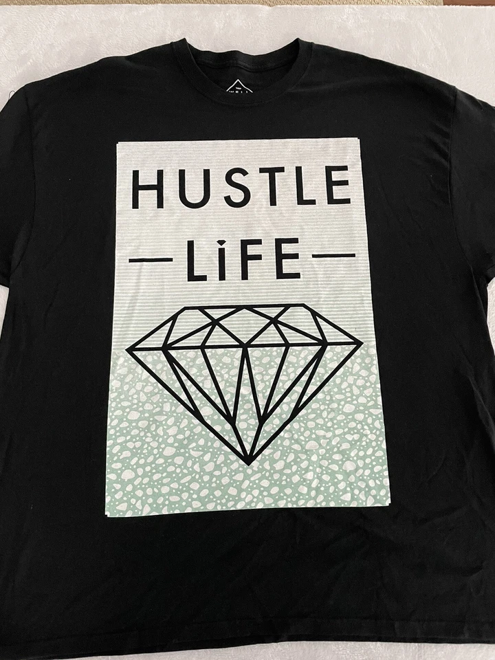 Camiseta Hustle Life Diamond Manga Corta Negra Adulto 2XL 0923c Foto 1 de 2