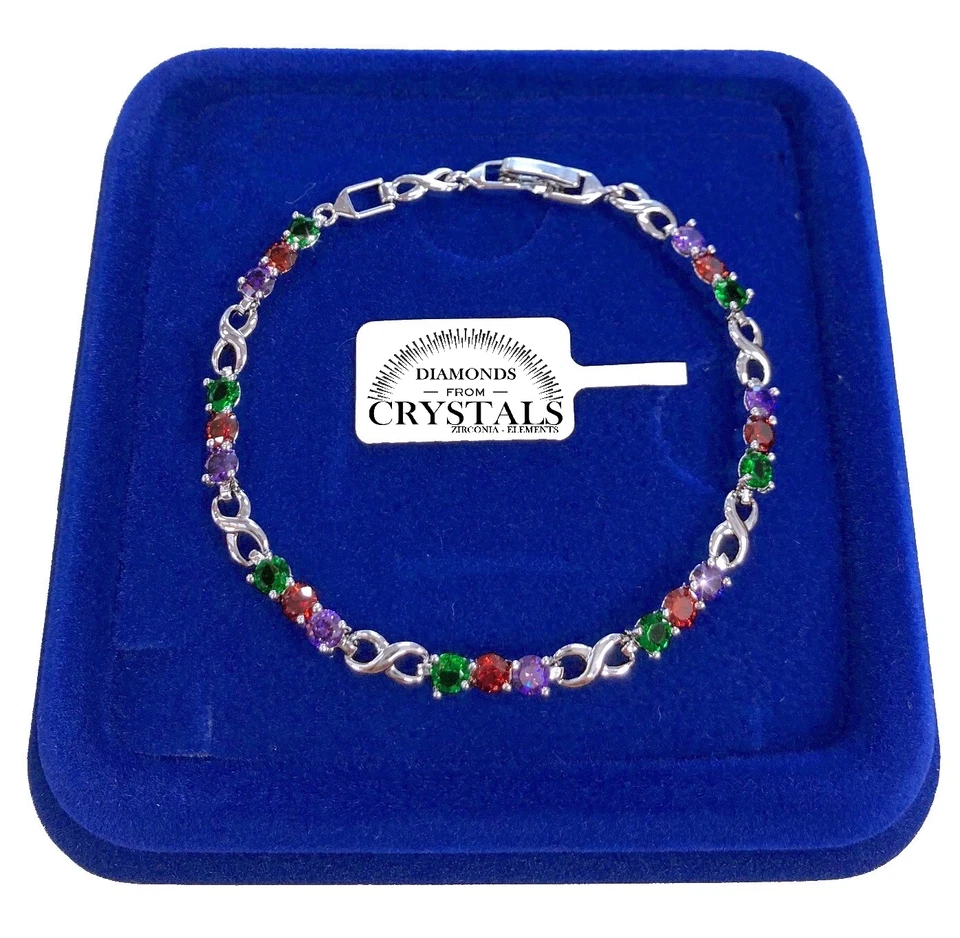 Bracciale Tennis 4mm Infinito M/C pl. oro Bianco 18k con cristalli Zirconi  B23 - Immagine 1 di 4