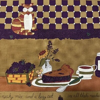 sneaky mice lazy cat berry jam pie stripe border cynthia young 3 yards - Image 1 of 4