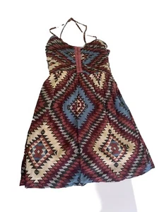 BILLABONG Aztec Southwest Sun Dress M Earthtones Spaghetti Strap Lightweight - Picture 1 of 7