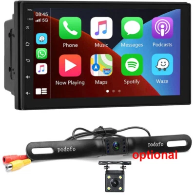 METEESER Double 2Din 7" Car Apple/Andriod Car Play Touch Screen Stereo BT Radio + Camera