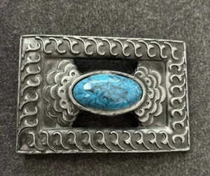 Turquoise Southwestern Textured Metal Belt Buckle - Picture 1 of 2