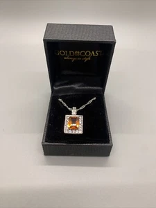 Gold Coast Citrine Crystal Platinum Plated Clear Rhinest Pendant Chain Necklace - Picture 1 of 2
