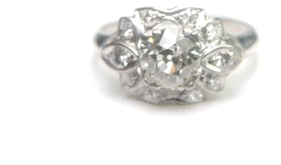 Antiguo anillo de compromiso de diamantes europeo Art Deco tamaño 4,75 UK-J EGL EE. UU. Foto 1 de 4