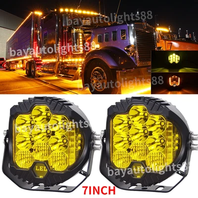 2x 7" Yellow LED Driving Light Spot Pods Fog Lamps Fit Peterbilt Mack Semi Truck - Image 1 of 4