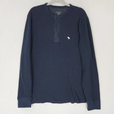 Suéter Abercrombie Fitch Para Hombre XXL Azul Marino Manga Larga Henley Ligero Foto 1 de 4