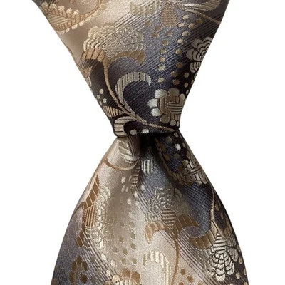 Corbata STACY ADAMS Signature dorada para hombre clásica de diseñador PAISLEY gris/bronceada usada en excelente estado Foto 1 de 3