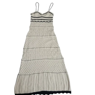 Olive + Oak Cream Med Knit Midi Dress Spaghetti Straps Crochet Bohemian Cottage - Image 1 of 4