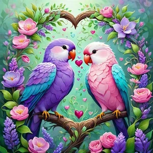 Parrots Diamond Painting Kits for Adults Beginners,Couple Birds Round Drill Diam - Picture 1 of 7