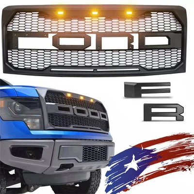 For F150 F-150 2009-2014 Front Bumper Grille Honeycomb Grill Matte Black w/Light Foto 1 de 4
