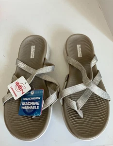 Skechers Goga Mat Damen-Sandalen 8 beige bequeme Riemchen-Slipper Riemen-Flip-Flop - Bild 1 von 9