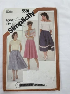 Vintage Simplicity 5381 Sewing Pattern Women’s Skirt Sz A (6-16) 1980s Complete - Picture 1 of 3