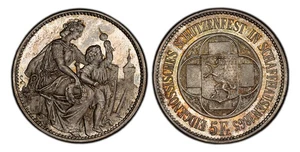 SVIZZERA. Sciaffusa 1865 Conf. Tallero da tiro da 5 franchi. PCGS MS66 X-S8 - Foto 1 di 1