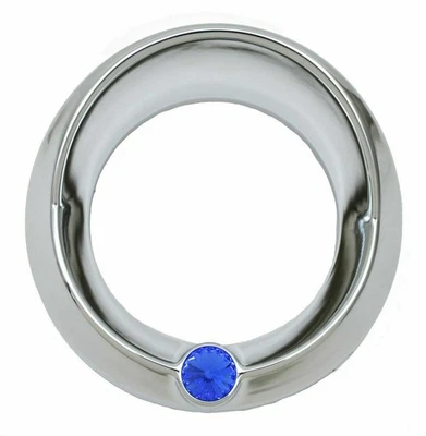 Moldura de viseira cromada 3 3/4" velocidade tac com joia azul Peterbilt Frieghtliner 87-05 - Imagem 1 de 4