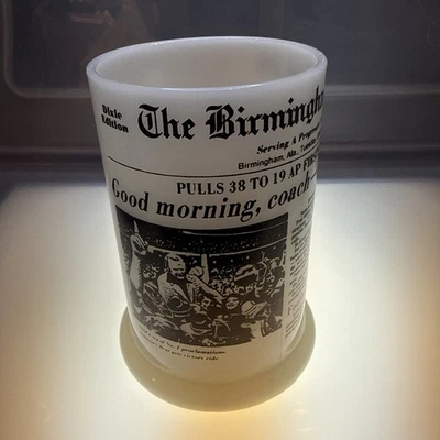 Taza de vidrio de leche Bear Bryant Birmingham News Alabama Tide Is # 1 Again 1979 Foto 1 de 4