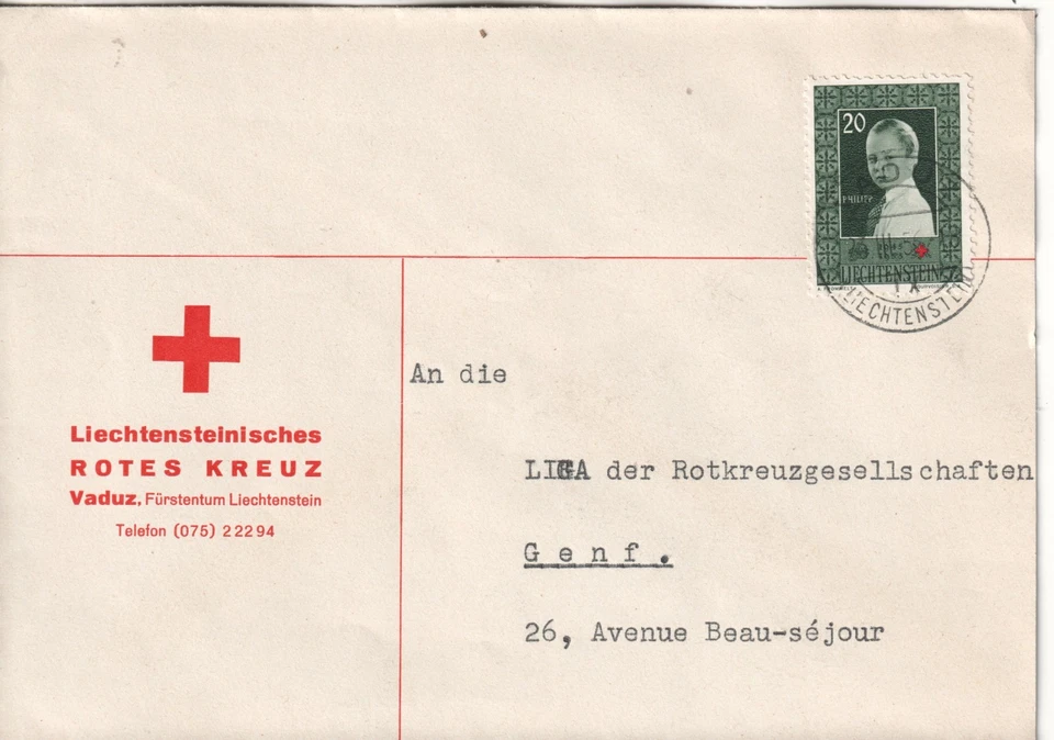 列支敦士登红十字会封面至红十字会日内瓦 1956 — 第 1/1 张图片