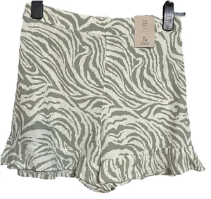 SALE TU Bnwt Size 14 Linen Viscose Blend FRILL Khaki Shorts Animal Print Pull On - Picture 1 of 4