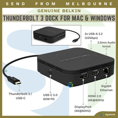 NEW Belkin Dock Core Thunderbolt 3 for Mac Windows USB-C PD 60W 4K HDMI Ethernet - image 1 of 4