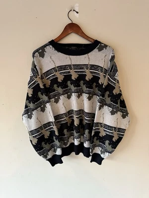 Vintage 80s Generra Collection Sweater Men Small Geometric White Abstract Guitar - Image 1 of 4