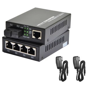 10/100/1000Mbps Single Mode 1&4 RJ45 Ethernet to Fiber Optic Media Converter j - Picture 1 of 9