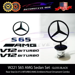 S65 SEDÁN AMG V12 BITURBO Estrella Trasera Emblema Capucha Adorno NEGRO Juego Mercedes W221 - Imagen 1 de 3
