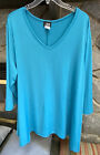 Jostar Womens TurquoiseBlue Asymmetric Tunic Top Blouse 3XL   3/4Sleeve V-Neck