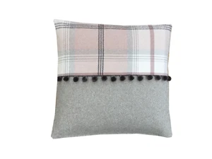Balmoral Bespoke pompom trim Blush Pink Tartan tweed Decorative cushion cover - Picture 1 of 2