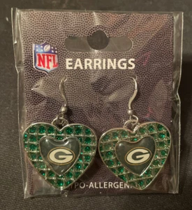 Green Bay Packers NFL Grün Glitzer Herz Ohrhänger Hypoallerginisch Neu - Bild 1 von 2