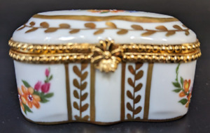 Vintage Dubarry Limoges Hand Painted Floral & Gold Gilt Trinket Box