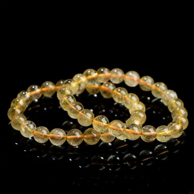 Golden rutilated quartz crystal 8mm bead healing bracelet 7.5" 1 PCS - Image 1 of 3