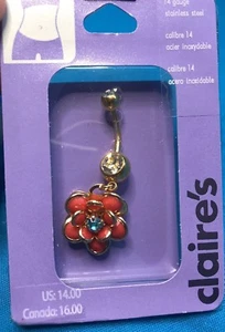 New Claire's 14 Gauge Stainless Steel Flower Blue Rhinestone Center Belly Ring - Picture 1 of 5