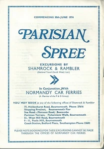 Shamrock & Rambler 1974 Handbill - Parisian Spree - Normandy Car Ferries - Picture 1 of 1