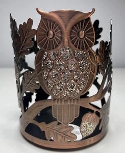 Bath & Body Works Owl Leaves Acorns Candle Holder Sleeve 3 Wick Candle Bronze - Picture 1 of 8
