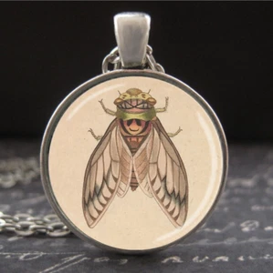 Cicada Necklace Vintage Naturalist Art Illustration Egyptian Revival Jewelry New - Picture 1 of 3