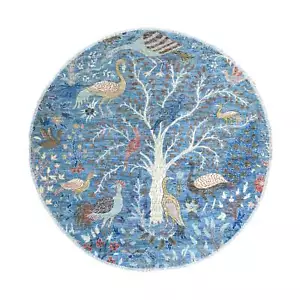 5'1"x5'1" Rudy Blue Organic Wool Afghan Peshawar Hand Knotted Round Rug R88213 - Picture 1 of 6