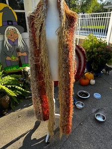 Rare Large Boho HAND knitted Fringe scarf Wrap Hippie Bohemian Multicolor Style - Picture 1 of 7