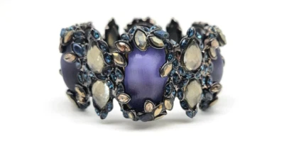 Alexis Bittar Navy Lucite, Gray Quartz, Hematite, + Swarovski Crystal Bangle - Image 1 of 4