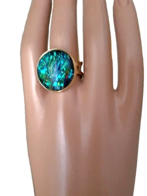 Opal Ring Aurora Style Resin Opal 18mm Stainless-Steel 18-Karat Gold-Plated Band - Image 1 of 4