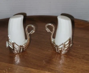 VINTAGE Art Nouveau Silver Plated Swans Porcelain Salt & Pepper Shakers NEW - Picture 1 of 9
